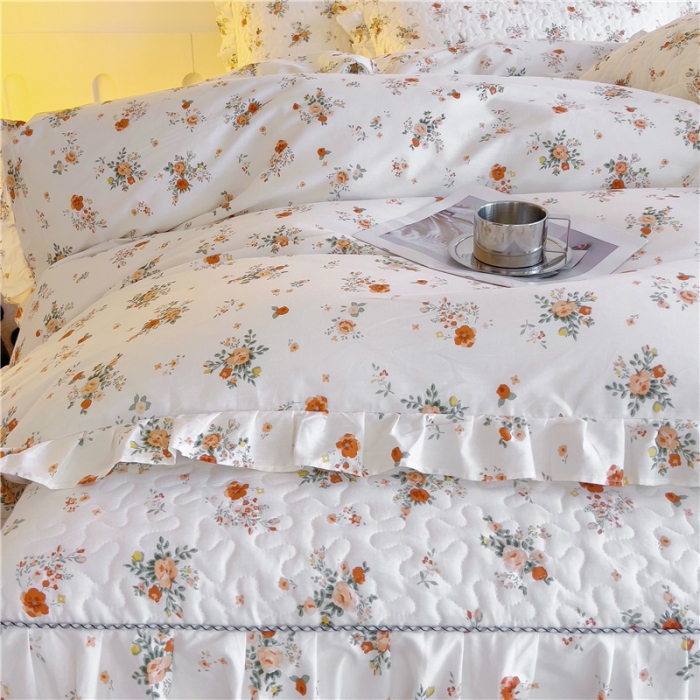 91家纺网 家纺一手货源 找家纺 十个点 2024新款全棉印花床笠式床裙四件套-樱桃系列 甜蜜小花