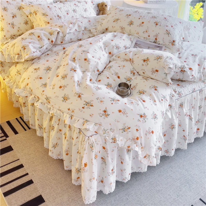 91家纺网 家纺一手货源 找家纺 十个点 2024新款全棉印花床笠式床裙四件套-樱桃系列 甜蜜小花