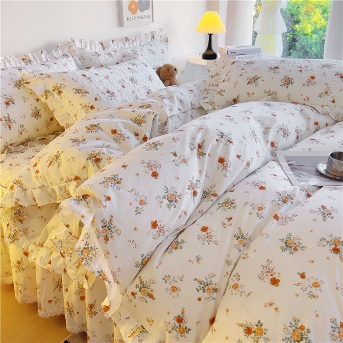 91家纺网 家纺一手货源 找家纺 十个点 2024新款全棉印花床笠式床裙四件套-樱桃系列 甜蜜小花