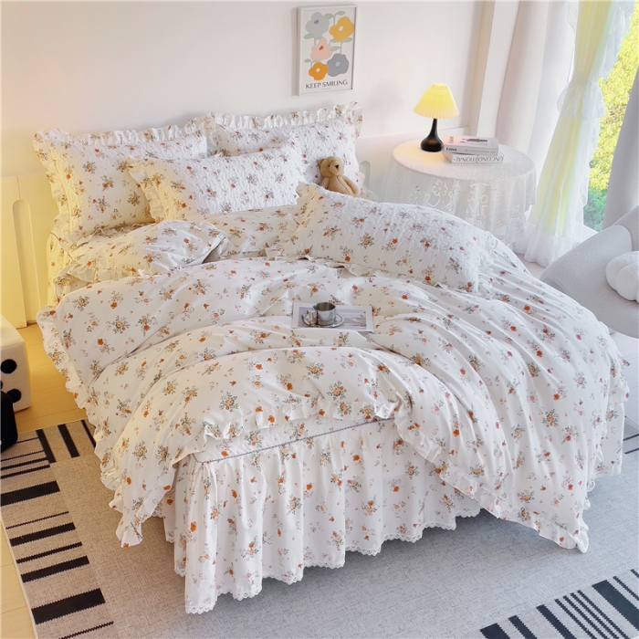 91家纺网 家纺一手货源 找家纺 十个点 2024新款全棉印花床笠式床裙四件套-樱桃系列 甜蜜小花