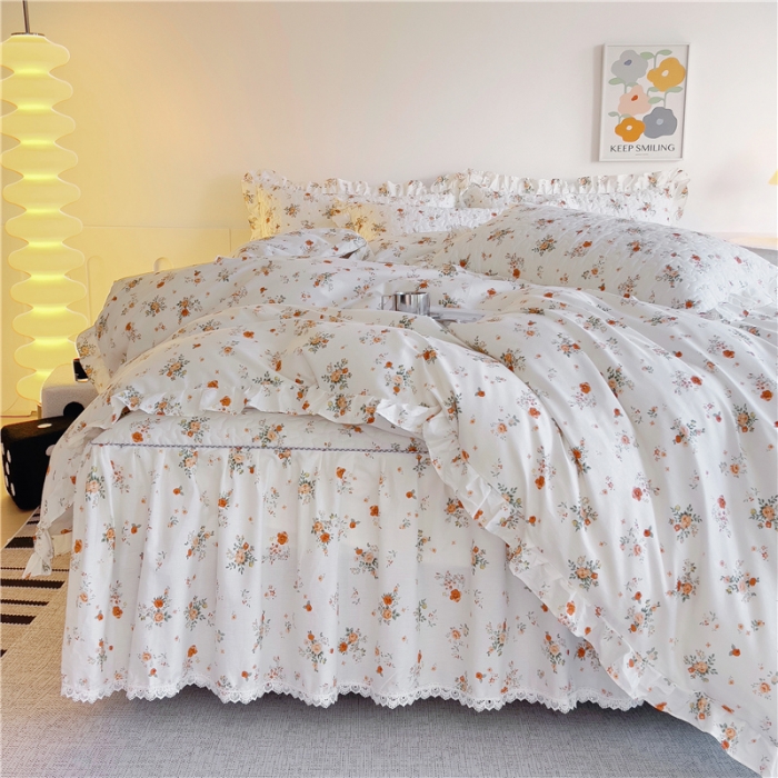 91家纺网 家纺一手货源 找家纺 十个点 2024新款全棉印花床笠式床裙四件套-樱桃系列 甜蜜小花