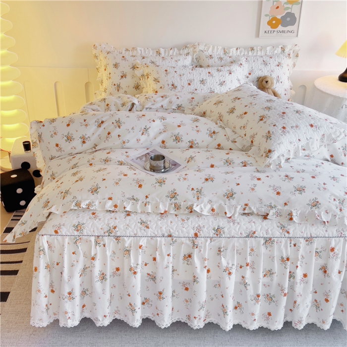 91家纺网 家纺一手货源 找家纺 十个点 2024新款全棉印花床笠式床裙四件套-樱桃系列 甜蜜小花