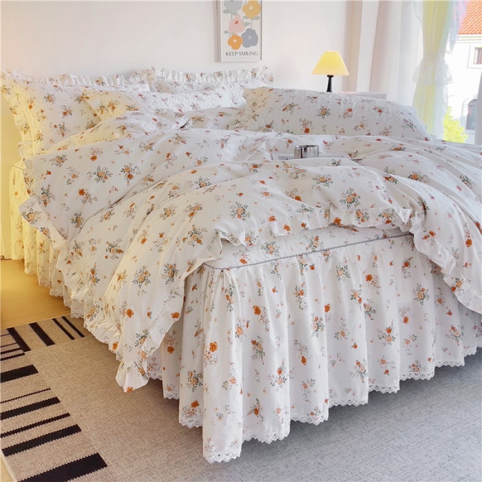 91家纺网 家纺一手货源 找家纺 十个点 2024新款全棉印花床笠式床裙四件套-樱桃系列 甜蜜小花