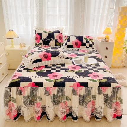 91家纺网 家纺一手货源 找家纺 （总）宜凡家纺 2023新款牛奶绒印花夹棉被套床笠式床裙三件套