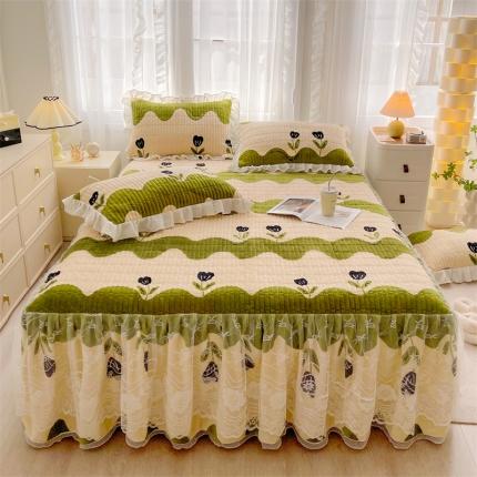 91家纺网 家纺一手货源 找家纺 （总）宜凡家纺 2023新款牛奶绒印花夹棉被套床笠式床裙三件套