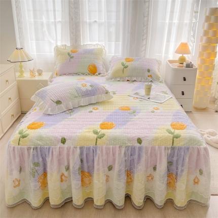 宜凡家纺 2023新款牛奶绒印花夹棉被套床笠式床裙三件套 迷城