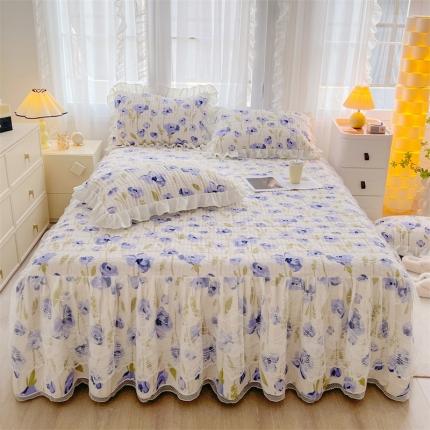 宜凡家纺 2023新款牛奶绒印花夹棉被套床笠式床裙三件套 万絮