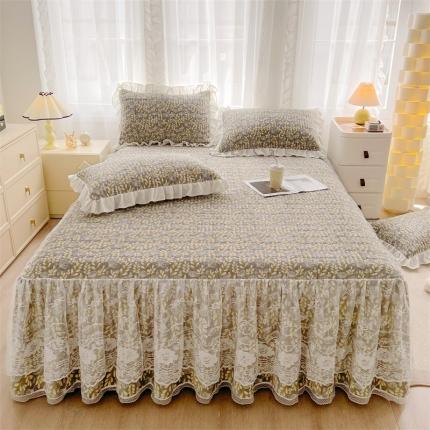 宜凡家纺 2023新款牛奶绒印花夹棉被套床笠式床裙三件套 风吹麦浪