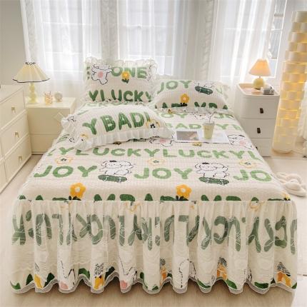 宜凡家纺 2023新款牛奶绒印花夹棉被套床笠式床裙三件套 乐天派