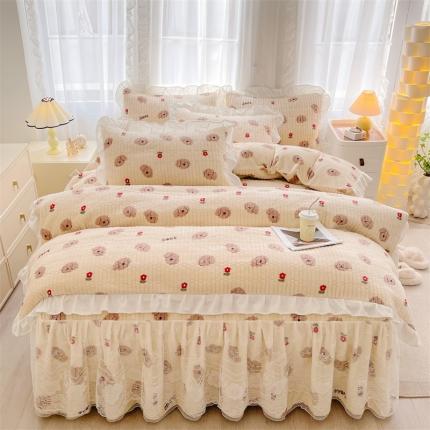 91家纺网 家纺一手货源 找家纺 （总）宜凡家纺 2023新款牛奶绒印花夹棉被套床笠式床裙四件套