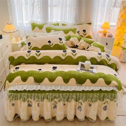 91家纺网 家纺一手货源 找家纺 （总）宜凡家纺 2023新款牛奶绒印花夹棉被套床笠式床裙四件套