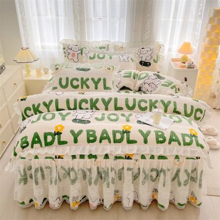 91家纺网 家纺一手货源 找家纺 （总）宜凡家纺 2023新款牛奶绒印花夹棉被套床笠式床裙四件套