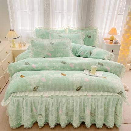 91家纺网 家纺一手货源 找家纺 （总）宜凡家纺 2023新款牛奶绒印花夹棉被套床笠式床裙四件套