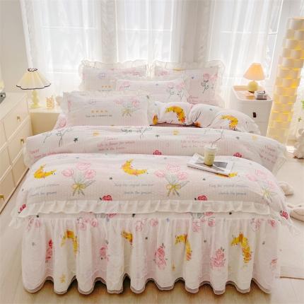 91家纺网 家纺一手货源 找家纺 （总）宜凡家纺 2023新款牛奶绒印花夹棉被套床笠式床裙四件套