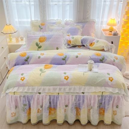 宜凡家纺 2023新款牛奶绒印花夹棉被套床笠式床裙四件套 迷城