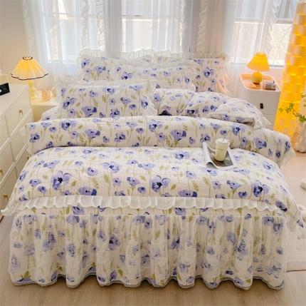 宜凡家纺 2023新款牛奶绒印花夹棉被套床笠式床裙四件套 万絮