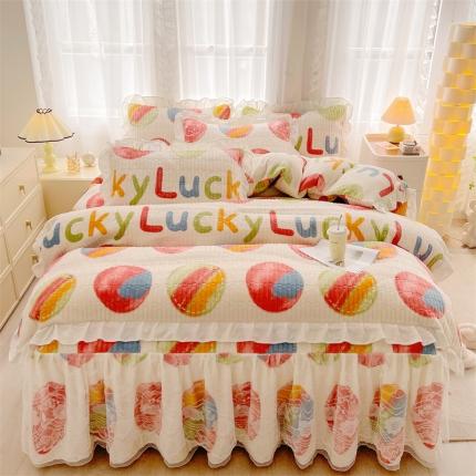 宜凡家纺 2023新款牛奶绒印花夹棉被套床笠式床裙四件套 多彩星球