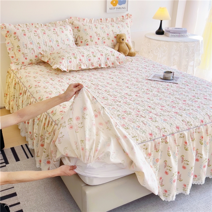 91家纺网 家纺一手货源 找家纺 十个点 2024新款全棉印花床笠式单品床裙-樱桃系列 朵菲