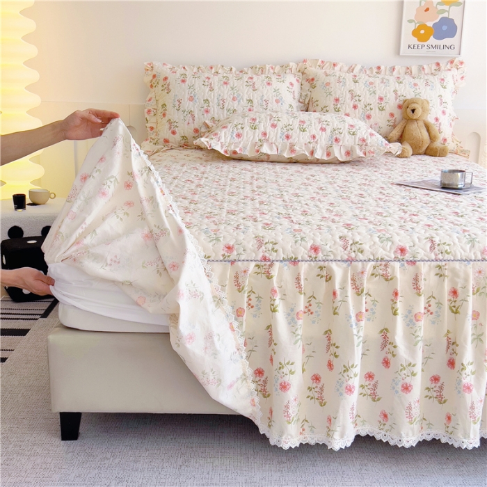 91家纺网 家纺一手货源 找家纺 十个点 2024新款全棉印花床笠式单品床裙-樱桃系列 朵菲