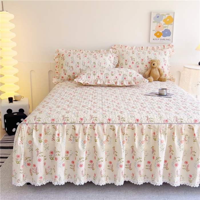 91家纺网 家纺一手货源 找家纺 十个点 2024新款全棉印花床笠式单品床裙-樱桃系列 朵菲
