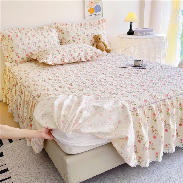 91家纺网 家纺一手货源 找家纺 十个点 2024新款全棉印花床笠式单品床裙-樱桃系列 朵菲