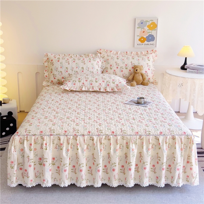 91家纺网 家纺一手货源 找家纺 十个点 2024新款全棉印花床笠式单品床裙-樱桃系列 朵菲