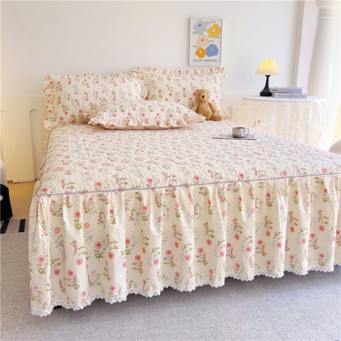 91家纺网 家纺一手货源 找家纺 十个点 2024新款全棉印花床笠式单品床裙-樱桃系列 朵菲