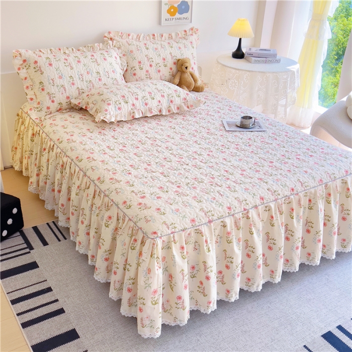 91家纺网 家纺一手货源 找家纺 十个点 2024新款全棉印花床笠式单品床裙-樱桃系列 朵菲