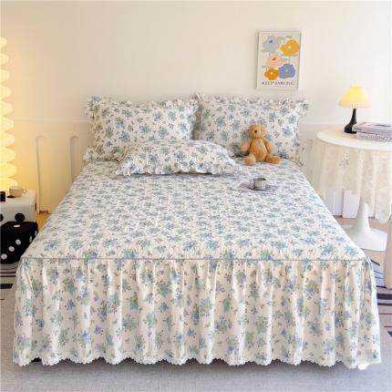 十个点 2024新款全棉印花床笠式单品床裙-樱桃系列 青花