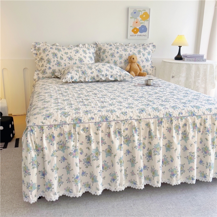 91家纺网 家纺一手货源 找家纺 十个点 2024新款全棉印花床笠式单品床裙-樱桃系列 青花