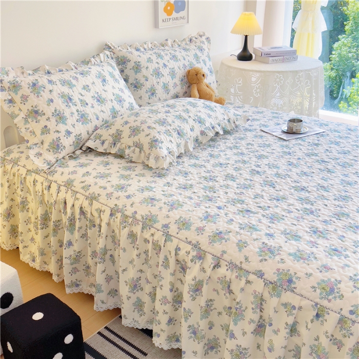 91家纺网 家纺一手货源 找家纺 十个点 2024新款全棉印花床笠式单品床裙-樱桃系列 青花