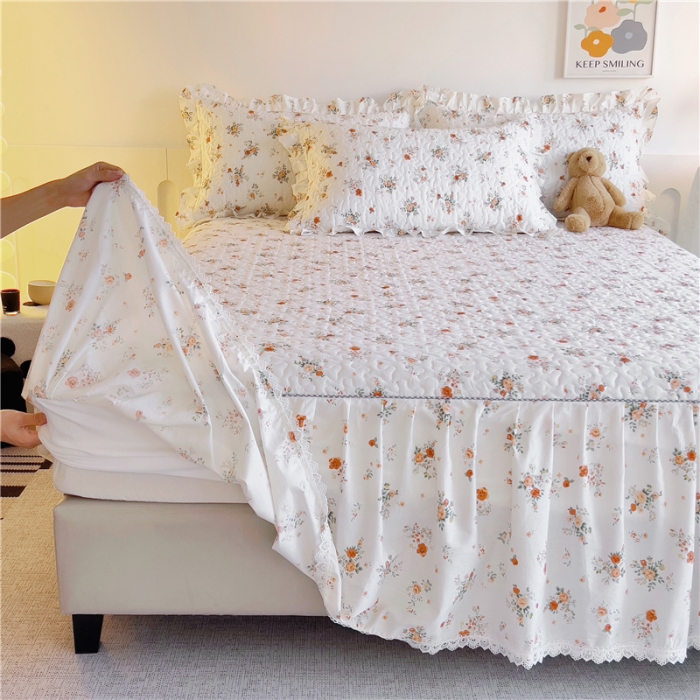 91家纺网 家纺一手货源 找家纺 十个点 2024新款全棉印花床笠式单品床裙-樱桃系列 甜蜜小花