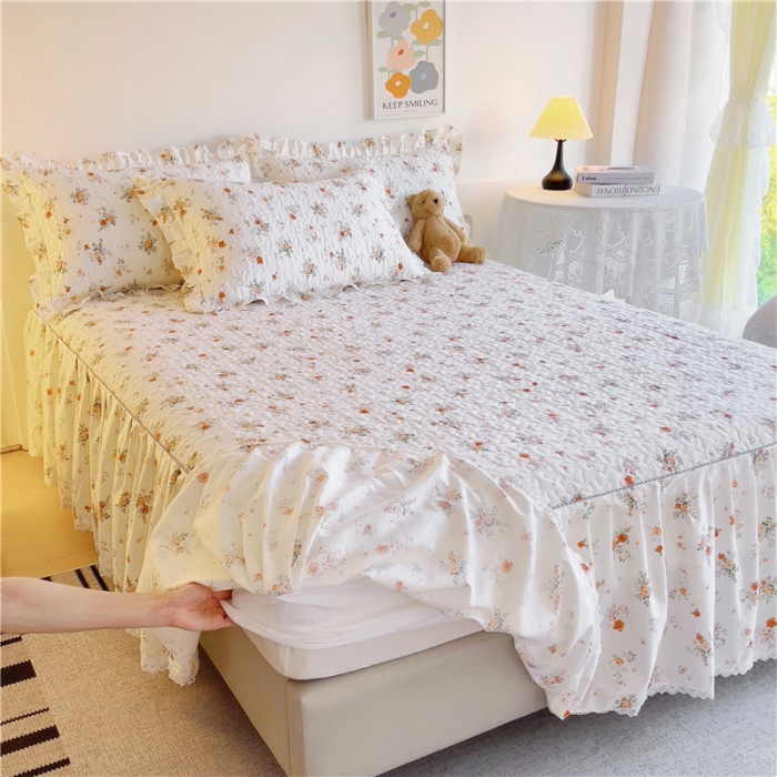 91家纺网 家纺一手货源 找家纺 十个点 2024新款全棉印花床笠式单品床裙-樱桃系列 甜蜜小花