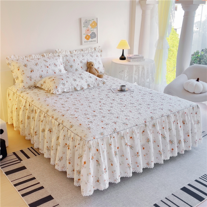 91家纺网 家纺一手货源 找家纺 十个点 2024新款全棉印花床笠式单品床裙-樱桃系列 甜蜜小花