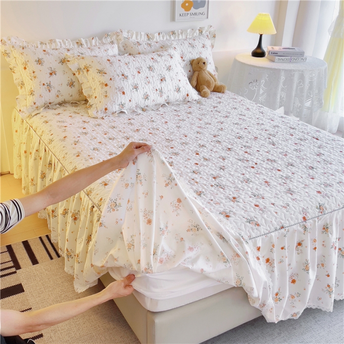 91家纺网 家纺一手货源 找家纺 十个点 2024新款全棉印花床笠式单品床裙-樱桃系列 甜蜜小花