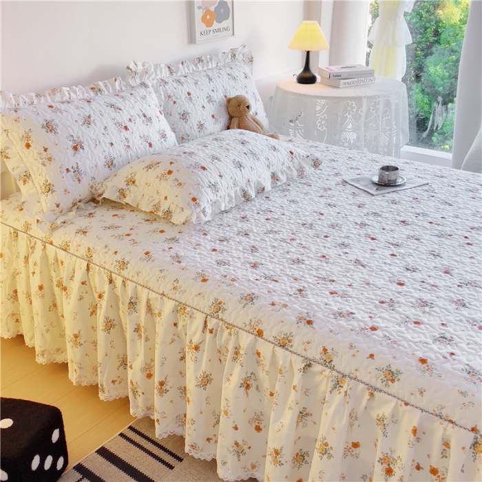 91家纺网 家纺一手货源 找家纺 十个点 2024新款全棉印花床笠式单品床裙-樱桃系列 甜蜜小花