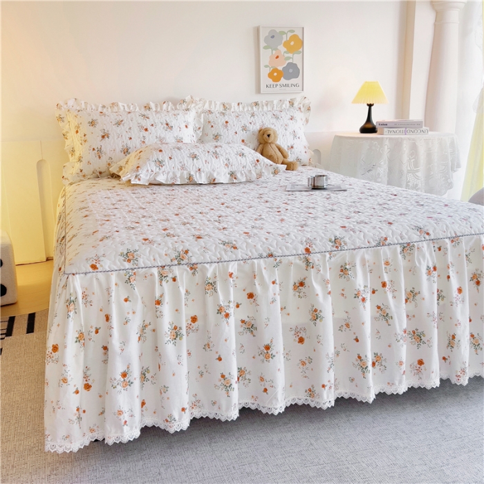 91家纺网 家纺一手货源 找家纺 十个点 2024新款全棉印花床笠式单品床裙-樱桃系列 甜蜜小花