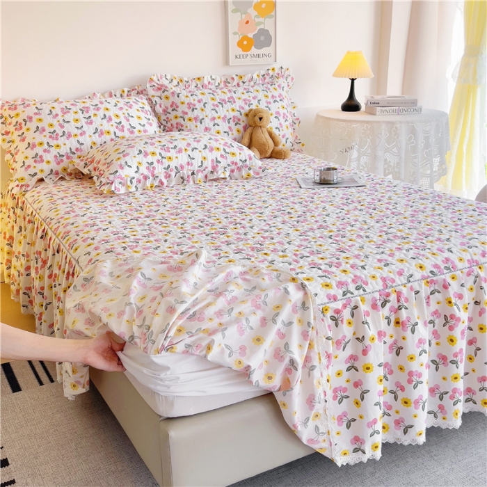 91家纺网 家纺一手货源 找家纺 十个点 2024新款全棉印花床笠式单品床裙-樱桃系列 樱桃