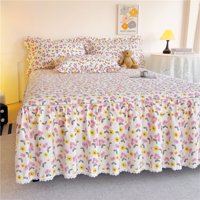 91家纺网 家纺一手货源 找家纺 十个点 2024新款全棉印花床笠式单品床裙-樱桃系列 樱桃