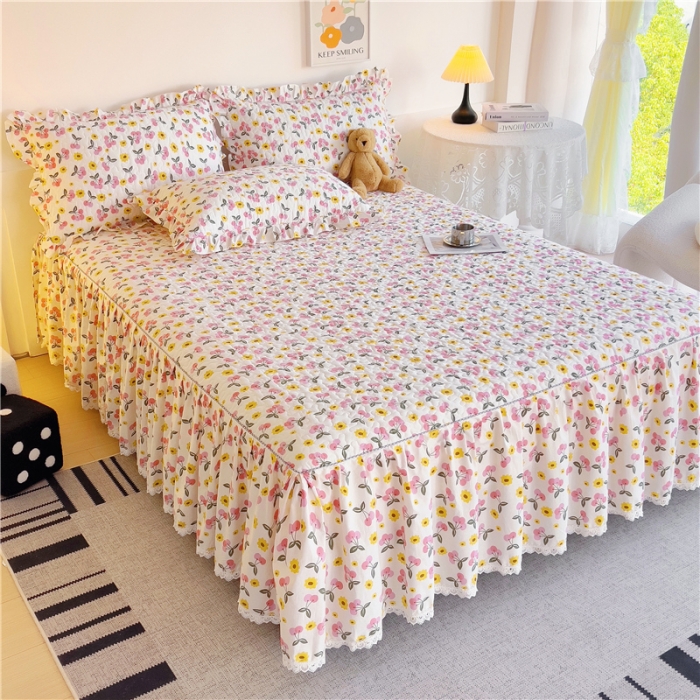 91家纺网 家纺一手货源 找家纺 十个点 2024新款全棉印花床笠式单品床裙-樱桃系列 樱桃