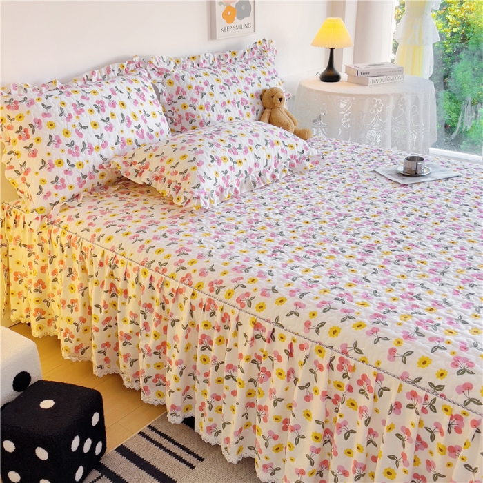 91家纺网 家纺一手货源 找家纺 十个点 2024新款全棉印花床笠式单品床裙-樱桃系列 樱桃