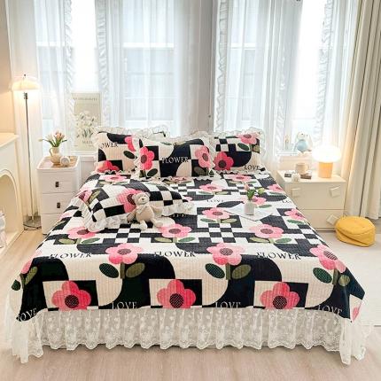 宜凡家纺 2023新款牛奶绒印花夹棉被套床盖三件套 巴黎春天