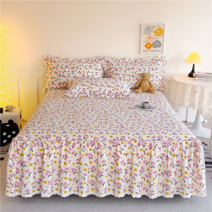 91家纺网 家纺一手货源 找家纺 十个点 2024新款全棉印花床笠式单品床裙-樱桃系列 樱桃