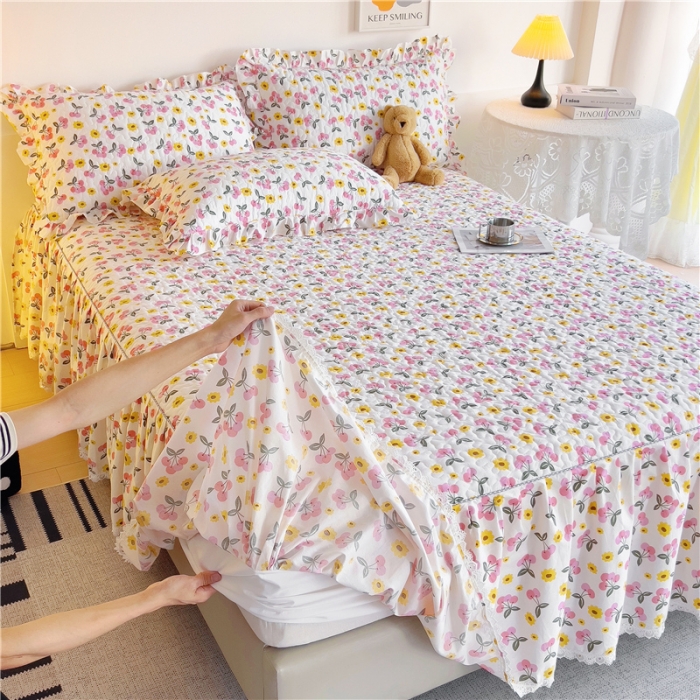 91家纺网 家纺一手货源 找家纺 十个点 2024新款全棉印花床笠式单品床裙-樱桃系列 樱桃