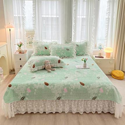 宜凡家纺 2023新款牛奶绒印花夹棉被套床盖三件套 潇潇叶