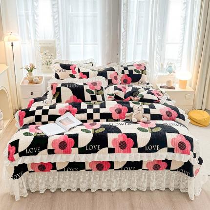 宜凡家纺 2023新款牛奶绒印花夹棉被套床盖四件套 巴黎春天