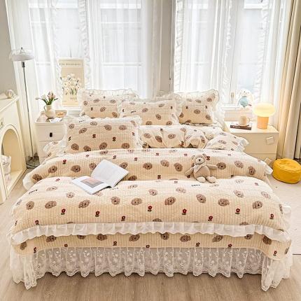 宜凡家纺 2023新款牛奶绒印花夹棉被套床盖四件套 多尔狗狗
