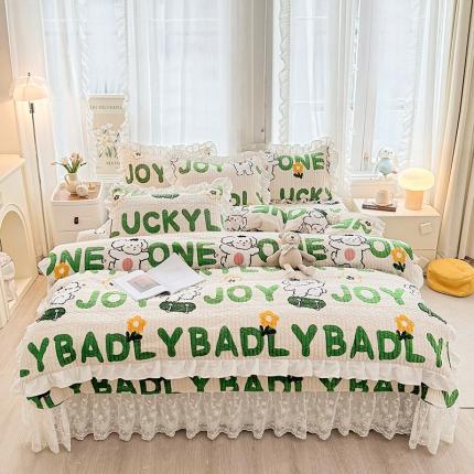 宜凡家纺 2023新款牛奶绒印花夹棉被套床盖四件套 乐天派