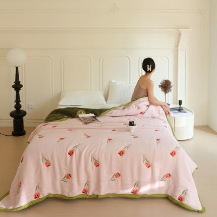 91家纺网 家纺一手货源 找家纺 麻依 2023新款花卉款云朵纱泡芙被双层纱布春秋四季被子 郁见