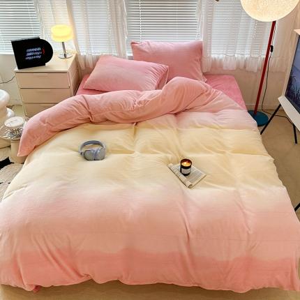 昔可家纺 2023新款柔软亲肤晕染牛奶绒四件套 粉雾少女